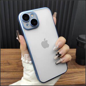 Semi-Transparent Frosted Case with Blue Metal Frame